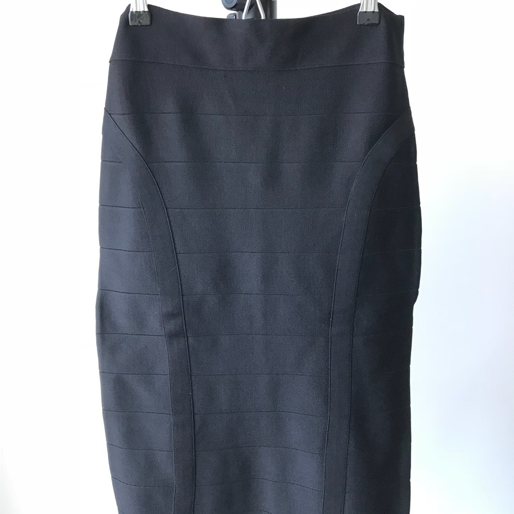 Bebe Black Bodycon Bandage Midi Skirt sz M